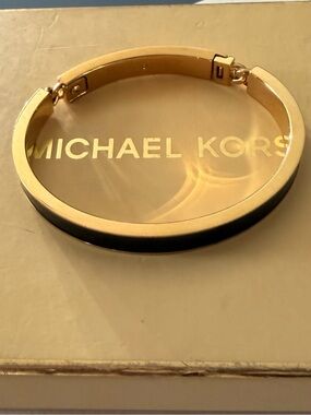 Michael Kors Gold & Black Hinged Bangle Bracelet